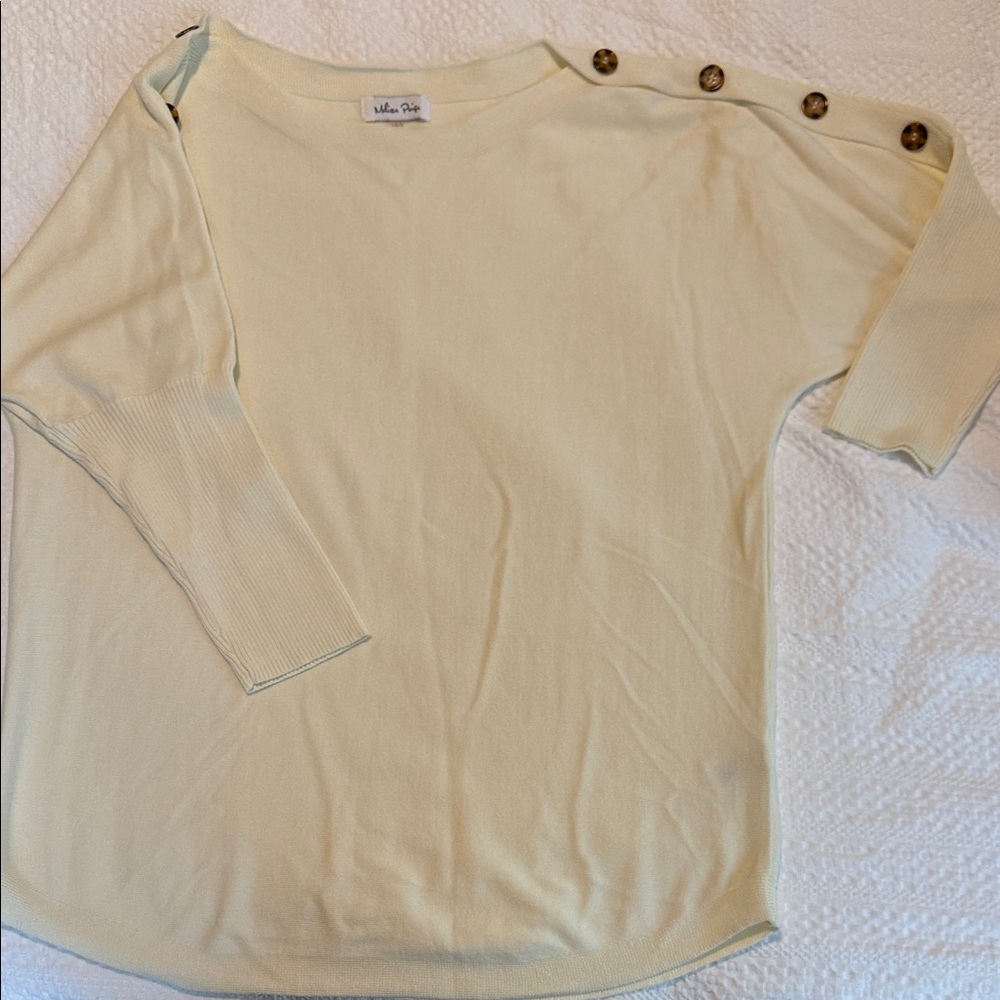 Milly Minis Pale Cream Button-Shoulder Knit Top
